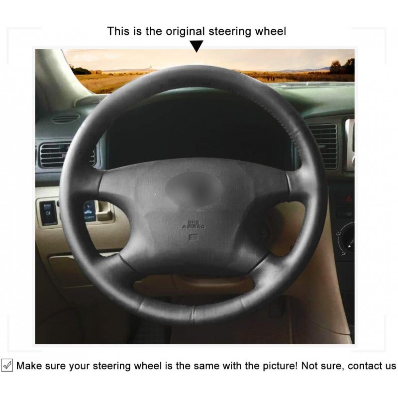 Loncky Black Genuine Leather Custom Fit Car Steering Wheel Cover for